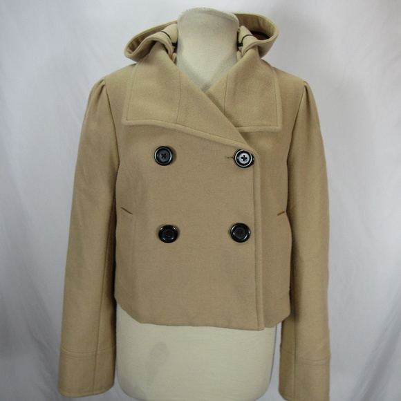 Old Navy Jackets & Blazers - Old Navy Wool Beige Cropped Hooded Pea Coat Jacket